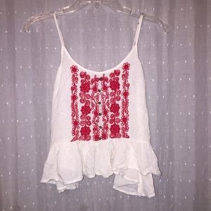 White tank top with red embroidery